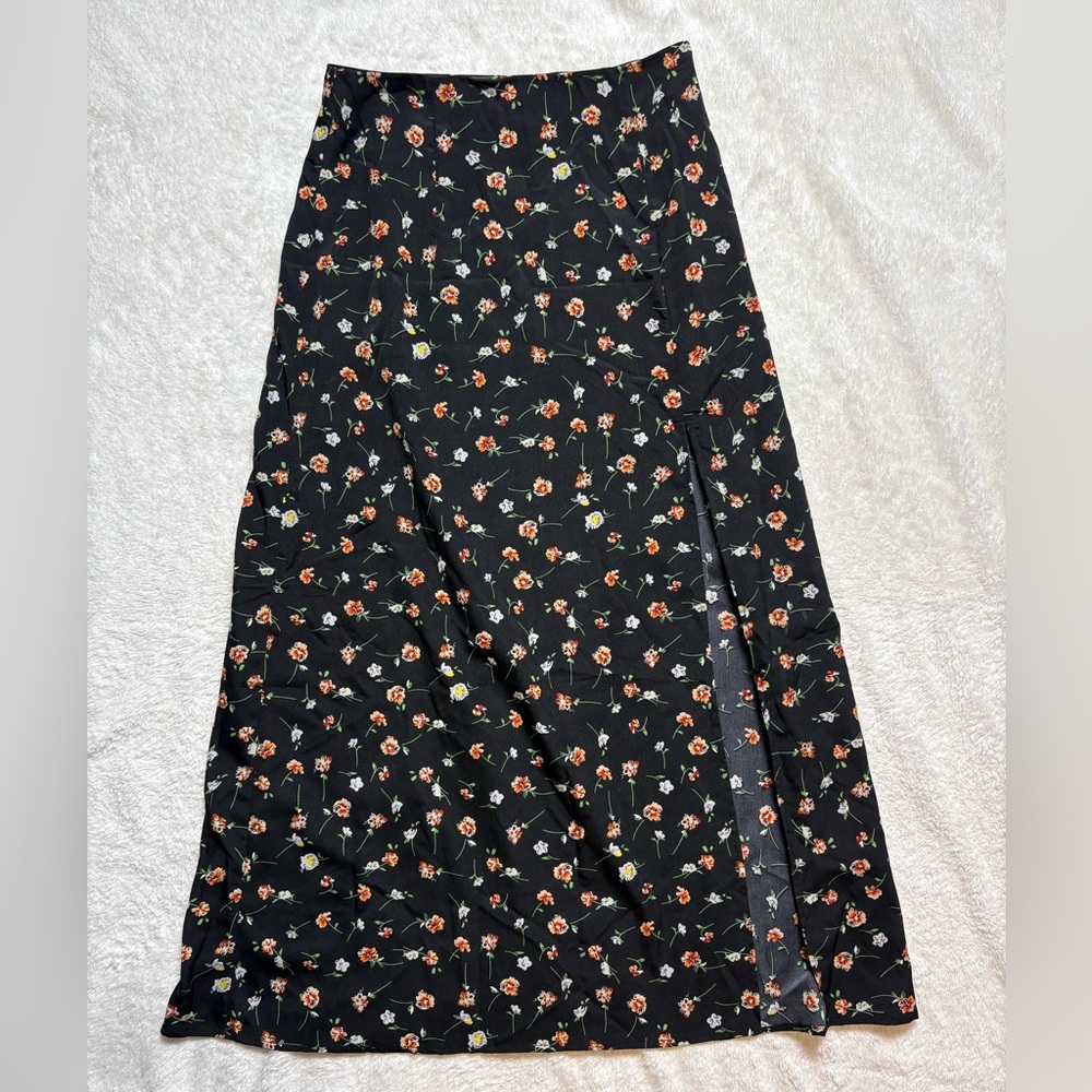 SHEIN Black Maxi Skirt with Small Floral Print